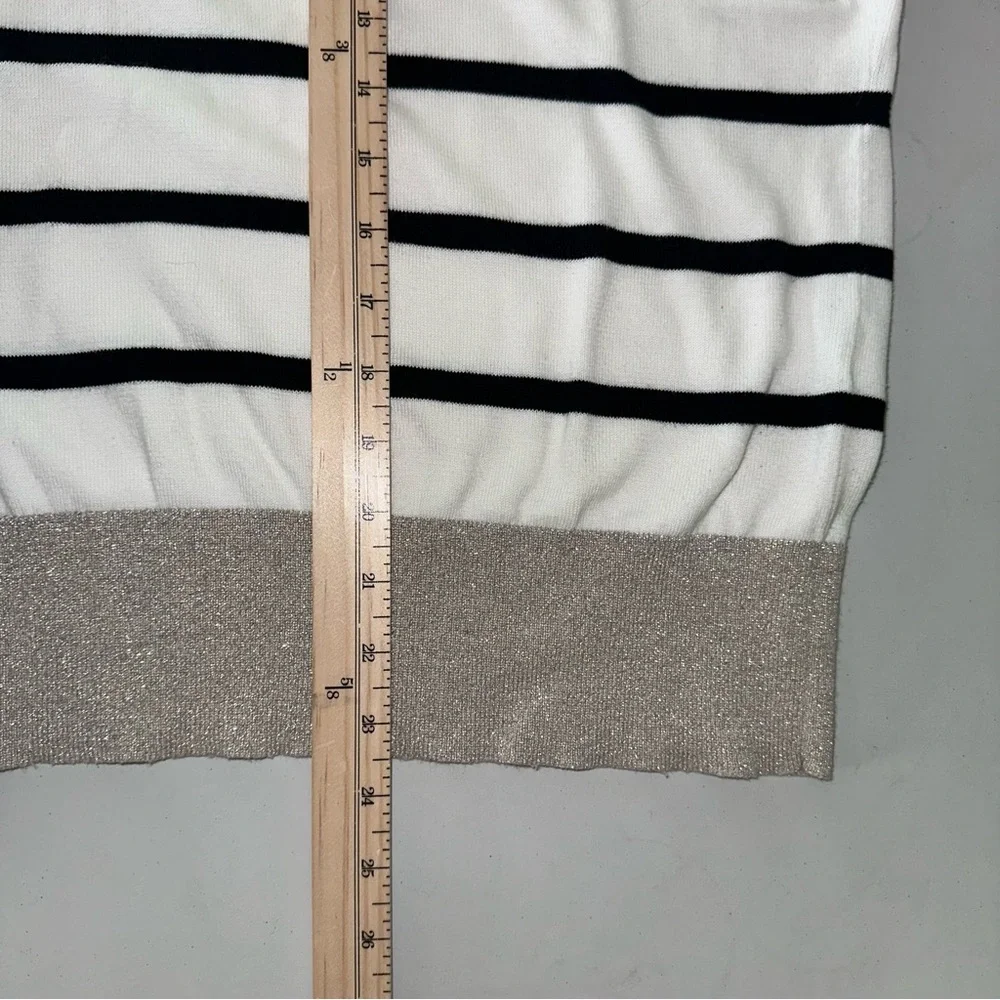 Lands End‎ Women’s Striped 100% Supima Cotton Sweater Sz S 3/4 Sleeve Metalli
